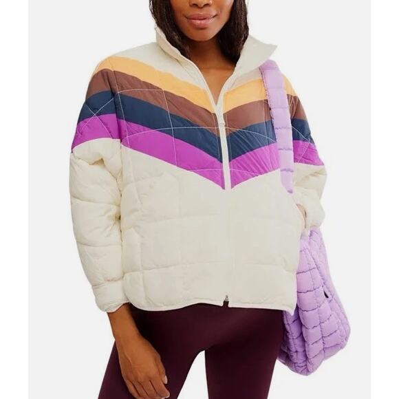 FP Movement X Hatch Puffer Jacket Retro Multicolor Chevron Small Maternity NWT - Picture 2 of 3